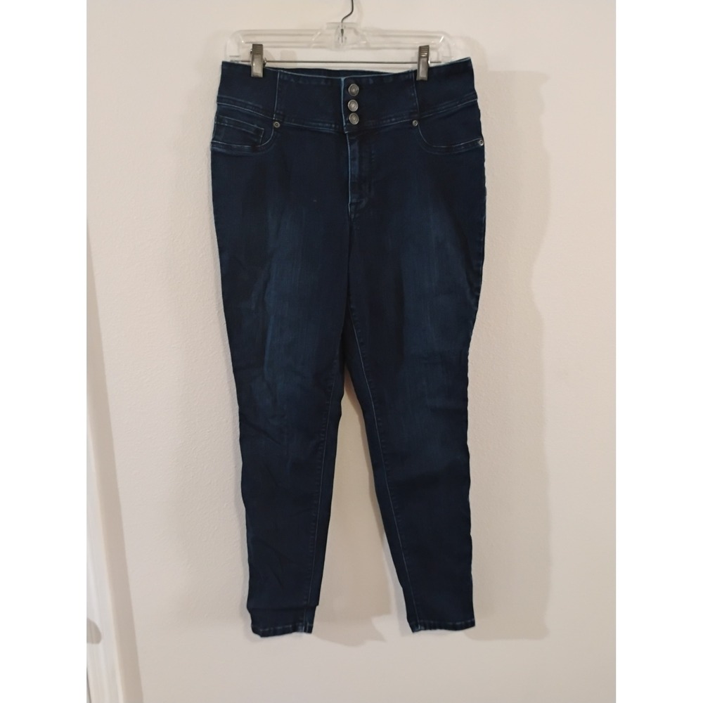 Maurices High Rise Jeggings Dark Wash Skinny Jeans Size L Reg Triple Button
